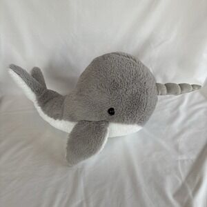 Narwhal Grey and White Plush Stuffed Animal 15-Inch